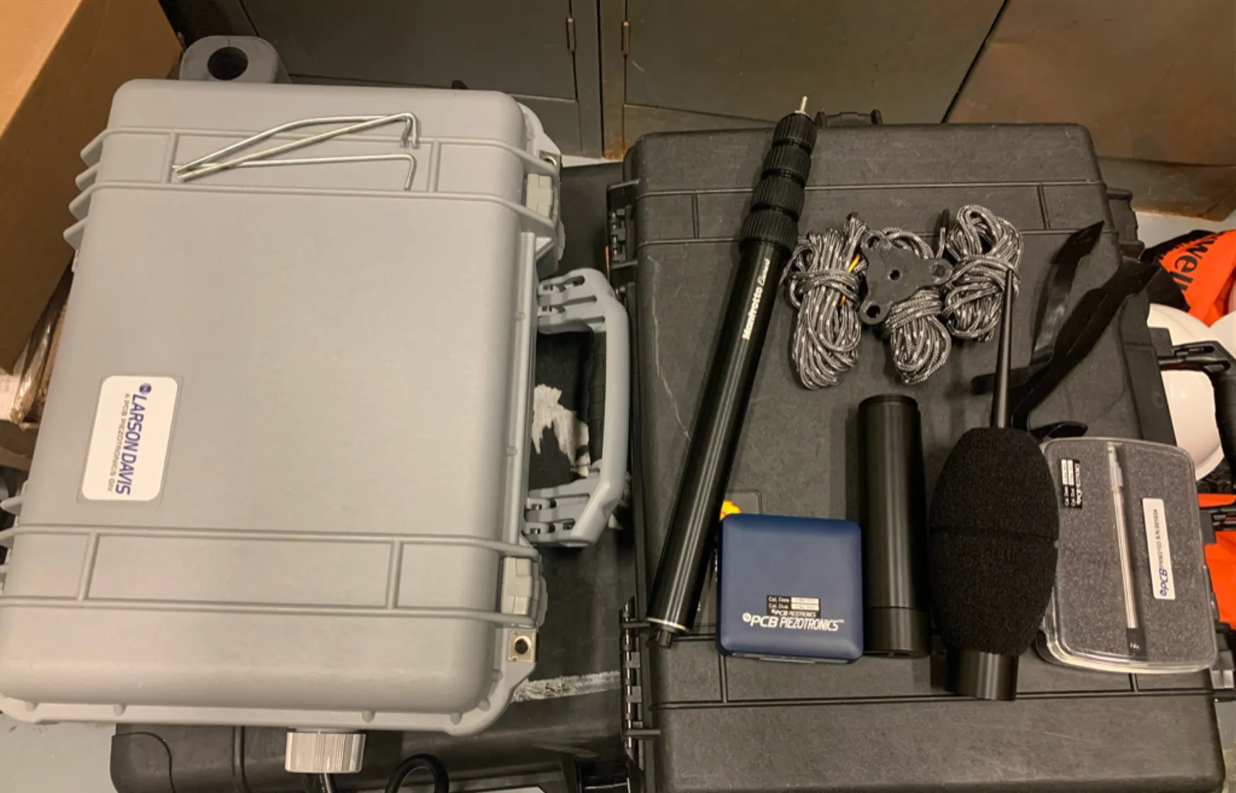 AS3 sensing equipment, microphone windscreen, mounting hardware, and protective transport cases.